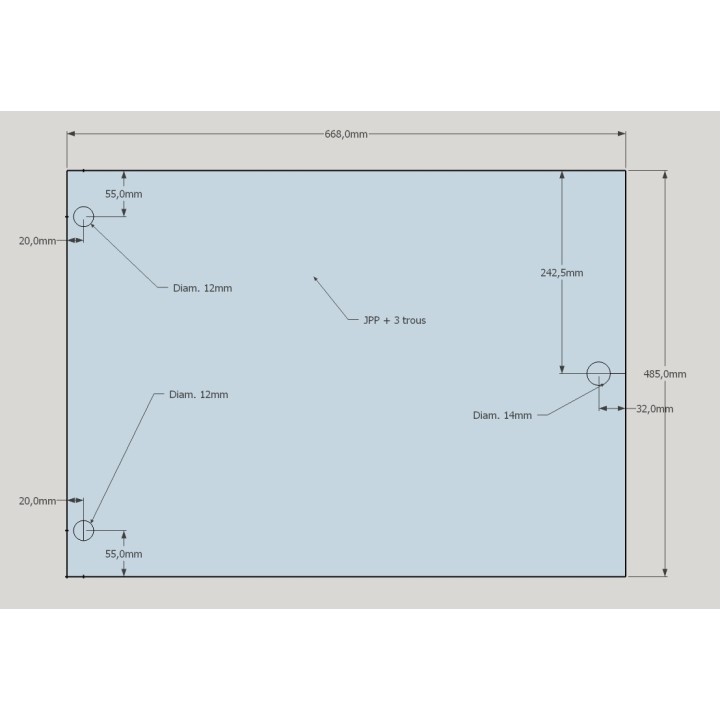 Vitre Rectangle - Godin FOYER 695 TX (avec perçage)