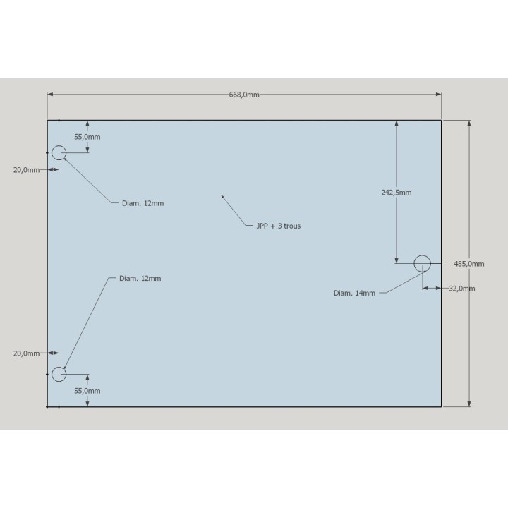 Philippe FOYER 695 TX Glas (mit Löchern) - Rechteck Gebohrt Kaminglas